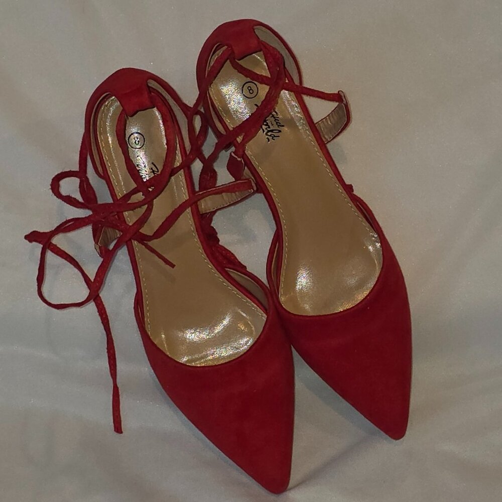 Heel the World Red Block Heels Womens Size 8 Dress Shoes - Picture 3 of 9
